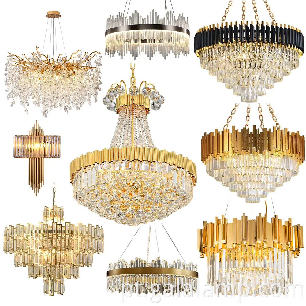 Luzes de cristal de lustre de brilho dourado moderno nórdico